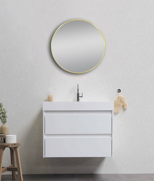 Aqua Perla - Matte Brushed Gold Framed Mirror 600mm