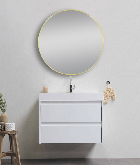 Aqua Perla - Matte Brushed Gold Framed Mirror 800mm