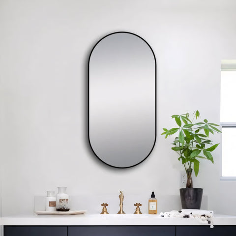 Matte Black Framed Mirror 500x1000mm