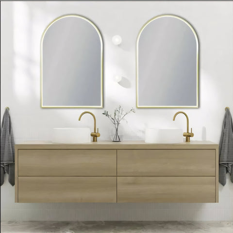 Aqua Perla - Brushed Gold Framed LED Mirror 600x900mm