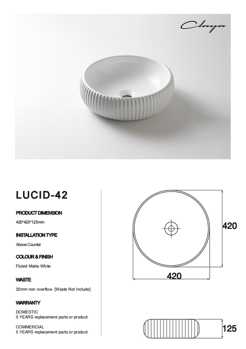 Claya - Lucid-42 Round Basin, Gloss White
