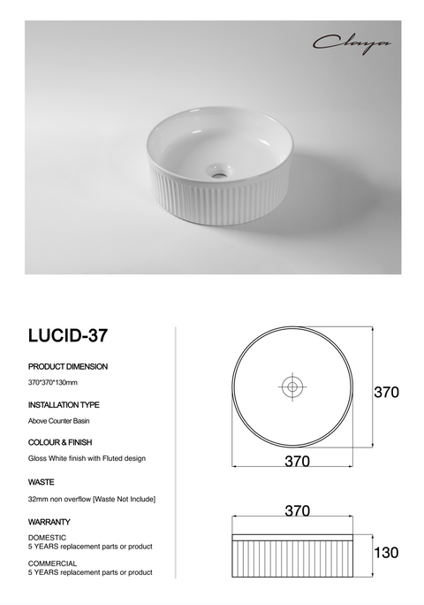 Claya - LUCID-37-Gloss Round Basin, Gloss White