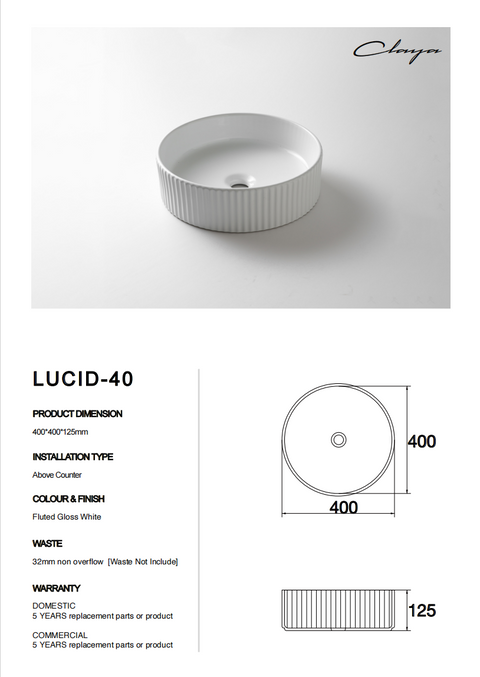 Claya - Lucid-40 Round Basin, Gloss White