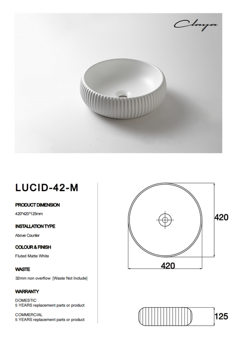 Claya - Lucid-42-M Round Basin, Matte White