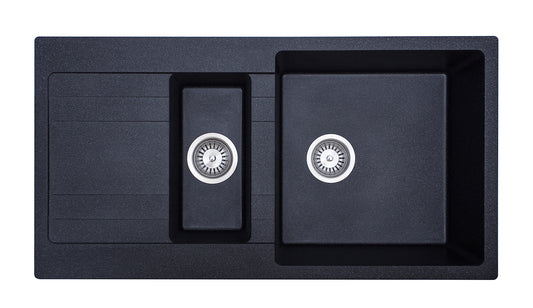 Modern National M-GS404BRH  - Ria One & Quarter Bowl Granite Sink with Drainer Black