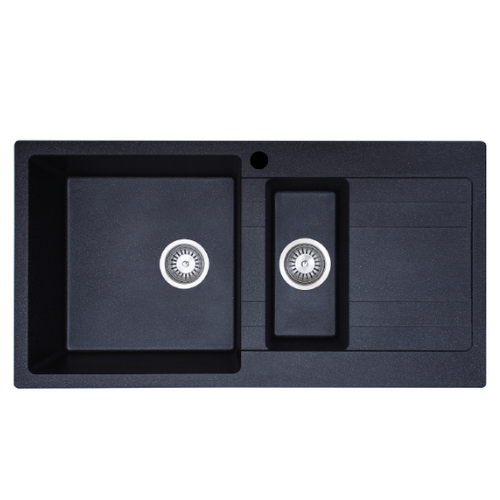 Modern National M-GS404BLH  - Ria One & Quarter Bowl Granite Sink with Drainer Black