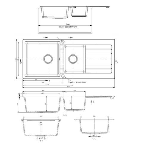 Modern National -Modern National - Ria One & Half Left Hand Bowl Granite Sink with Drainer 30L+18L