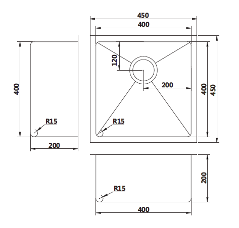 Modern National - Single Bowl Available in 4 Colours 450 x 450 x 200 x 1.2mm