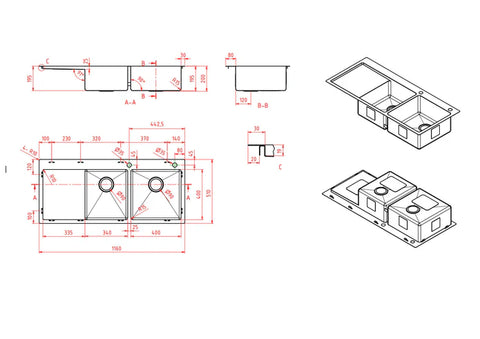 Modern National - 1 & 3/4 Double Bowl Inset/Undermount Sink