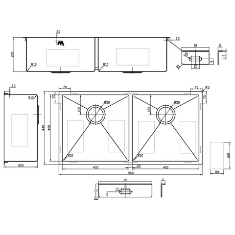 Modern National   - Double Bowl Sink 75L in 4 Finishes
