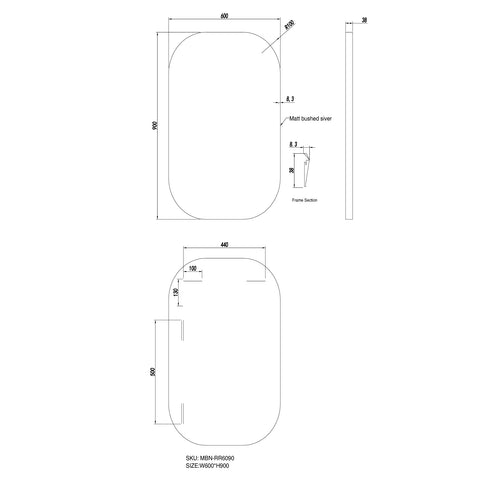 Aqua Perla - Matte Brushed Nickel Framed Mirror 600x900mm