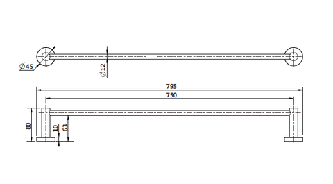 Modern National - Mirage Single Towel Rail 750mm