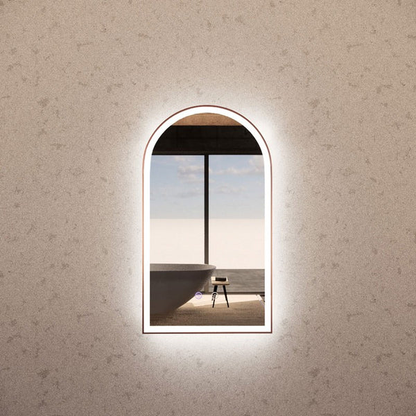 Aqua Perla - Brushed Copper Framed Arch LED Mirror 450*800mm