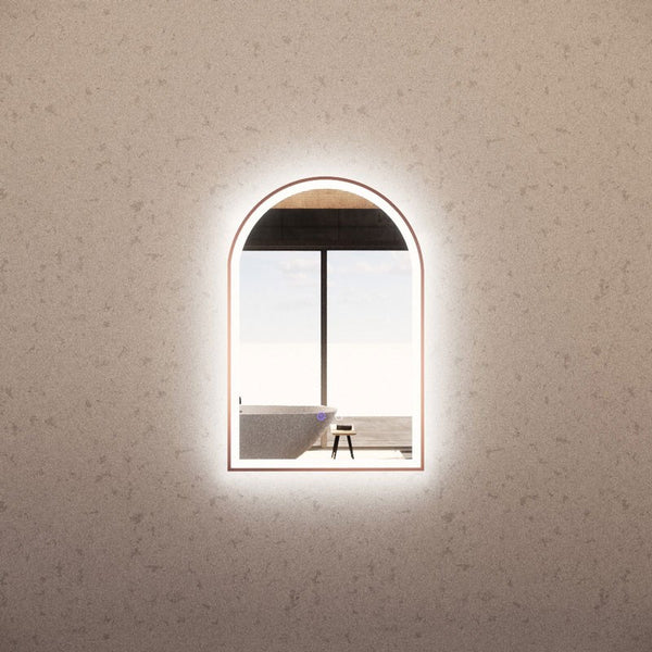 Aqua Perla - Brushed Copper Framed Arch LED Mirror 600*900mm