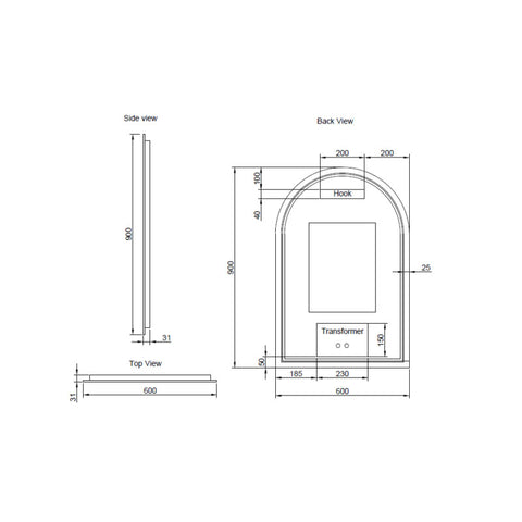 Aqua Perla - Brushed Copper Framed Arch LED Mirror 600*900mm