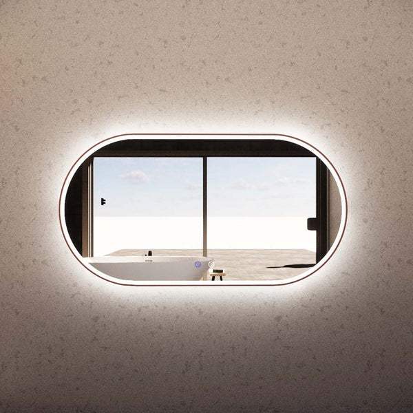 Aqua Perla - Brushed Copper Framed Oval LED Mirror 1500*800mm
