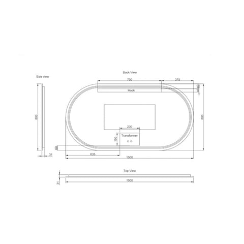 Aqua Perla - Brushed Copper Framed Oval LED Mirror 1500*800mm