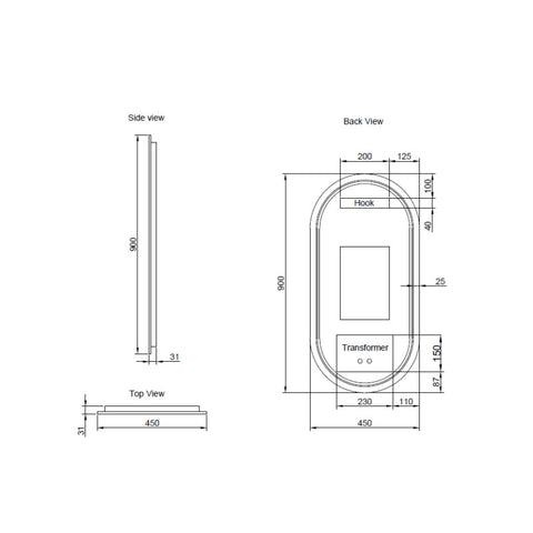 Aqua Perla - Brushed Copper Framed LED Mirror 900x450mm
