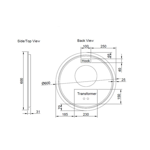 Aqua Perla - Brushed Copper Framed LED Mirror 600mm