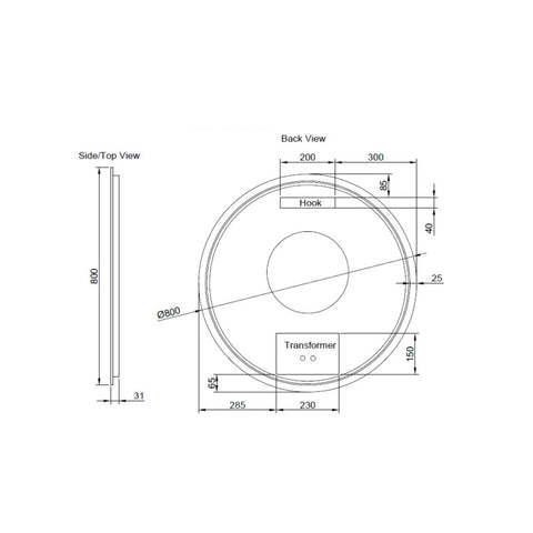 Aqua Perla - 3 Lighting Options Round Brushed Copper Framed R3 LED Mirror 800mm