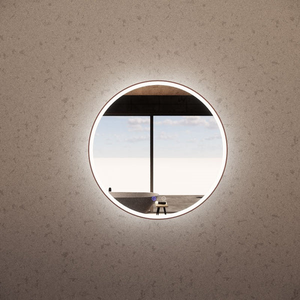 Aqua Perla - 3 Lighting Options Round Brushed Copper Framed R3 LED Mirror 800mm