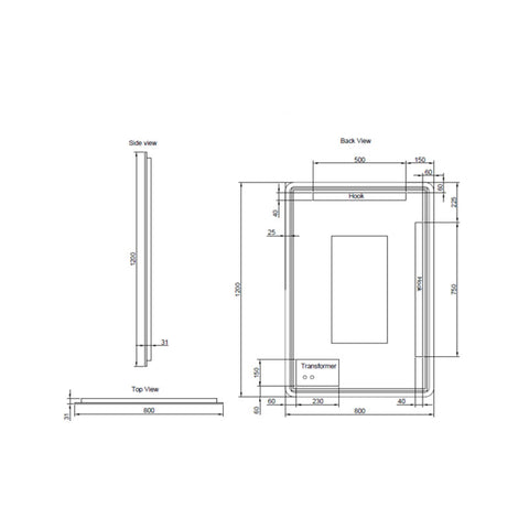 Aqua Perla - Brushed Copper Framed Rectangle LED Mirror 1200*800mm