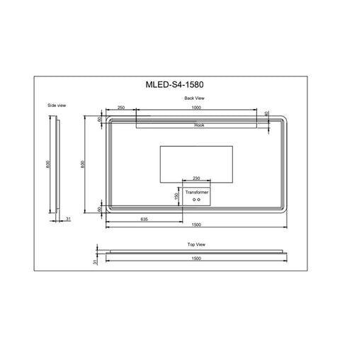 Aqua Perla - Brushed Copper Framed Rectangle LED Mirror 1500*800mm