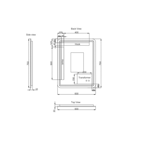 Aqua Perla - Brushed Copper Framed Rectangle LED Mirror 750*600mm