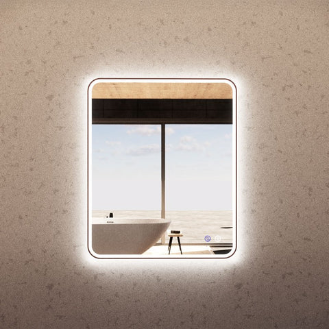 Aqua Perla - Brushed Copper Framed Rectangle LED Mirror 900*750mm