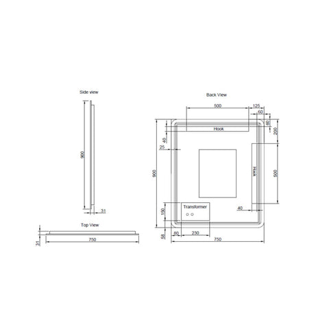 Aqua Perla - Brushed Copper Framed Rectangle LED Mirror 900*750mm