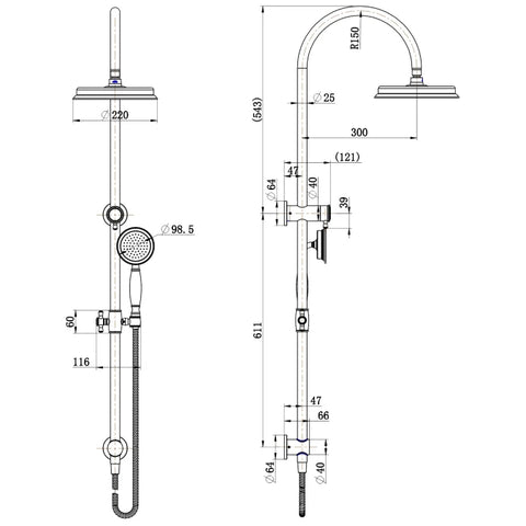 Modern National - Montpellier Traditional Brushed Bronze Multifunction Shower Rail 2 in 1 MON013BM