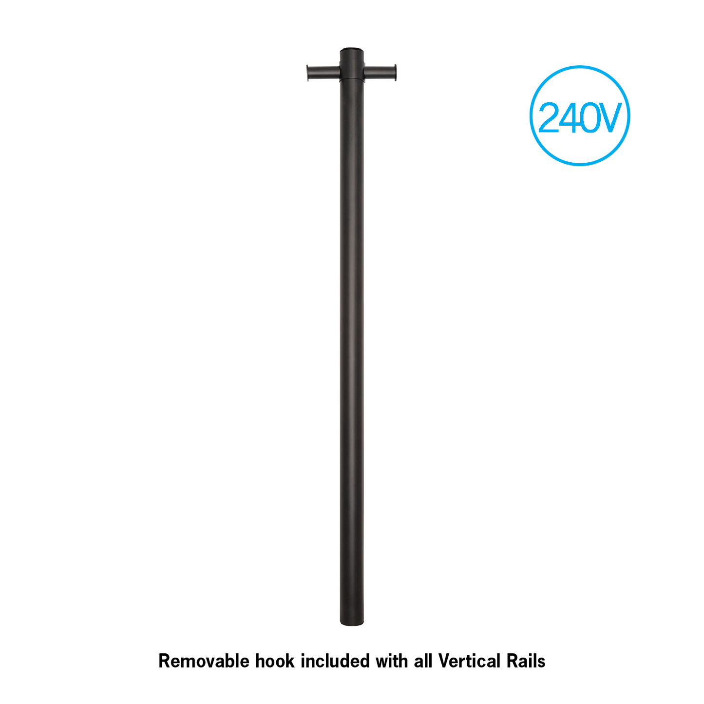 Thermogroup - Matte Black Round 240Volt Vertical Single Heated Rail W142xH900xD100mm