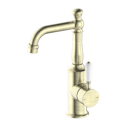 Nero - York Basin Mixer With White Porcelain Lever