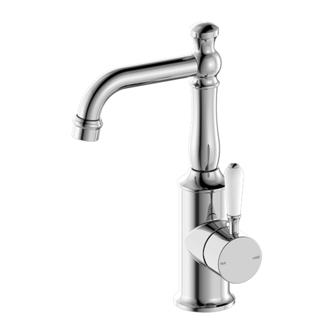 Nero - York Basin Mixer With White Porcelain Lever