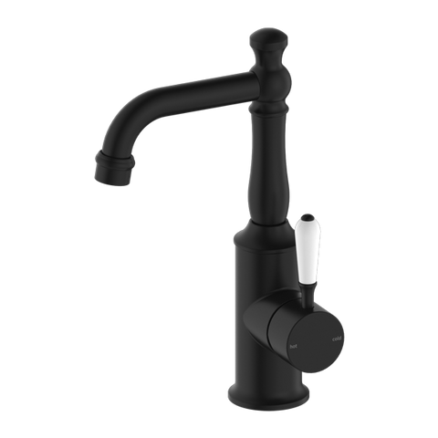 Nero - York Basin Mixer With White Porcelain Lever