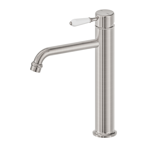 Nero - York Straight Tall Basin Mixer With White Porcelain Lever