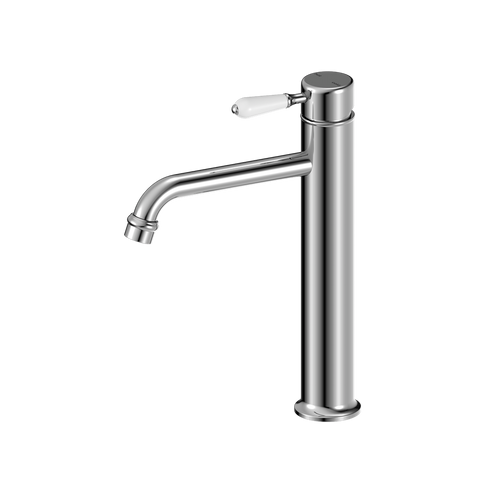 Nero - York Straight Tall Basin Mixer With White Porcelain Lever