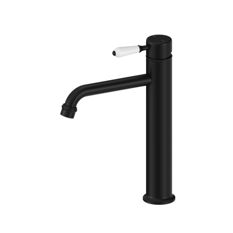 Nero - York Straight Tall Basin Mixer With White Porcelain Lever