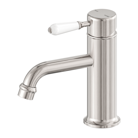 Nero - York Straight Basin Mixer With White Porcelain Lever