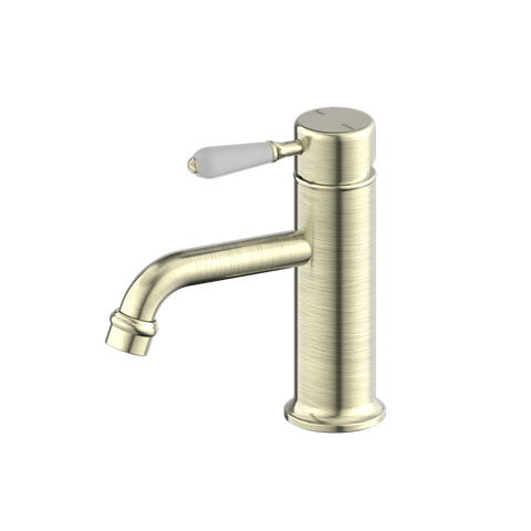 Nero - York Straight Basin Mixer With White Porcelain Lever