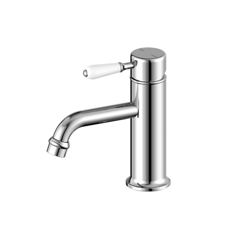 Nero - York Straight Basin Mixer With White Porcelain Lever