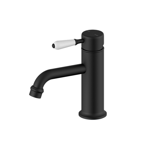 Nero - York Straight Basin Mixer With White Porcelain Lever