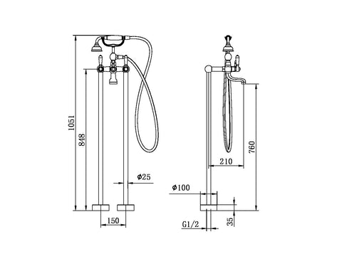 Nero - York Freestanding Bath Set With Metal Hand Shower