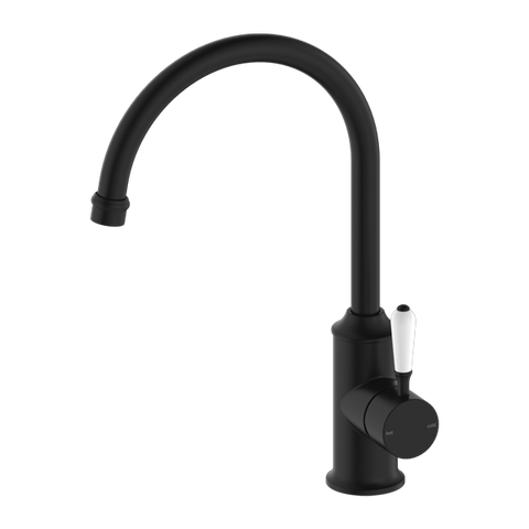 Nero - York Kitchen Mixer Gooseneck Spout With White Porcelain Lever
