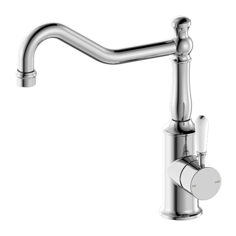 Nero - York Kitchen Mixer Hook Spout With White Porcelain Lever