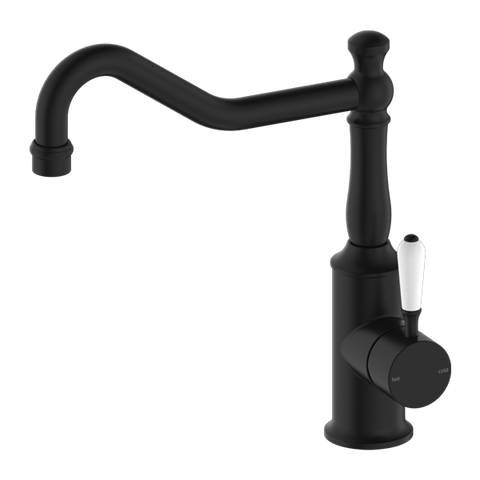 Nero - York Kitchen Mixer Hook Spout With White Porcelain Lever