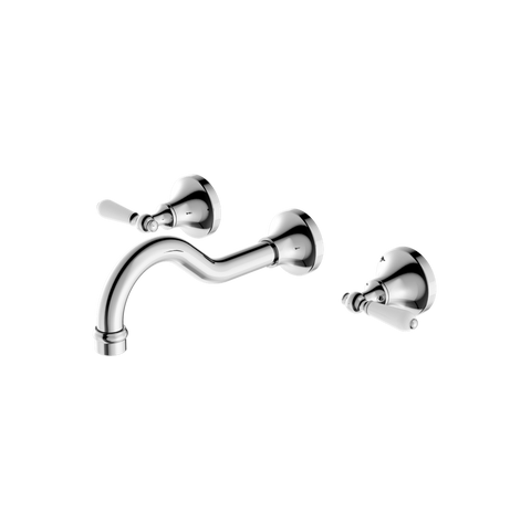 Nero - York Wall Basin Set With White Porcelain Lever
