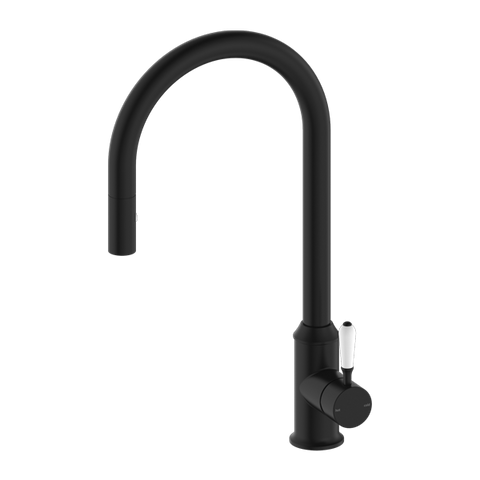 Nero - York Pull Out Sink Mixer With Vegie Spray Function With White Porcelain Lever