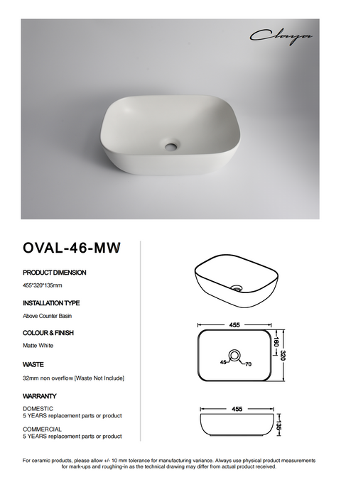 Claya - Oval-46-MW Oval Basin, Matte White