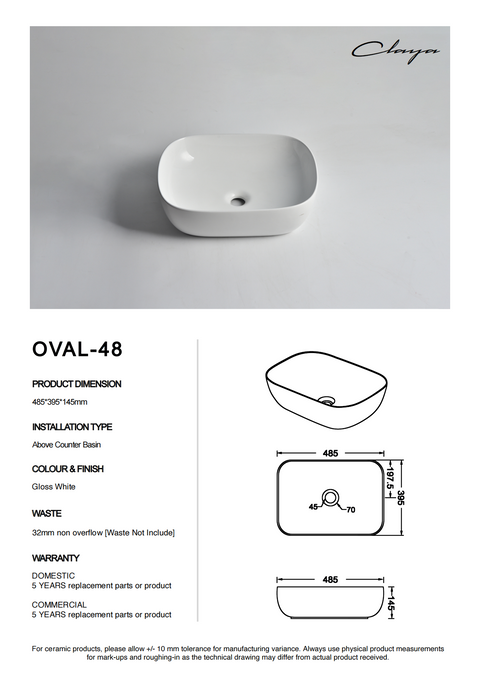 Claya - Oval-48 Oval Basin, Gloss White